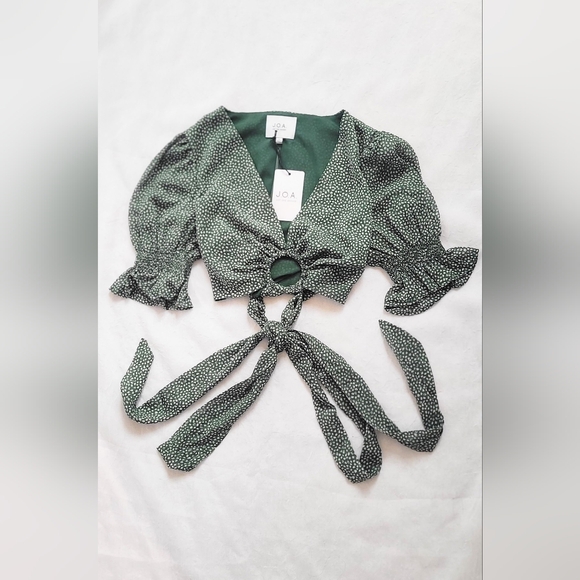 NWT! J.O.A. Anthropologie Spring Polka Dot Print Women's Ariel Wrap Crop Top XS - Picture 13 of 16